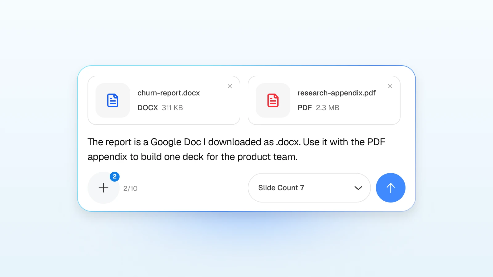 A report downloaded from Google Docs as .docx, attached with a PDF appendix. MOVO's input with a Word report and a PDF appendix attached, asking for one deck for the product team