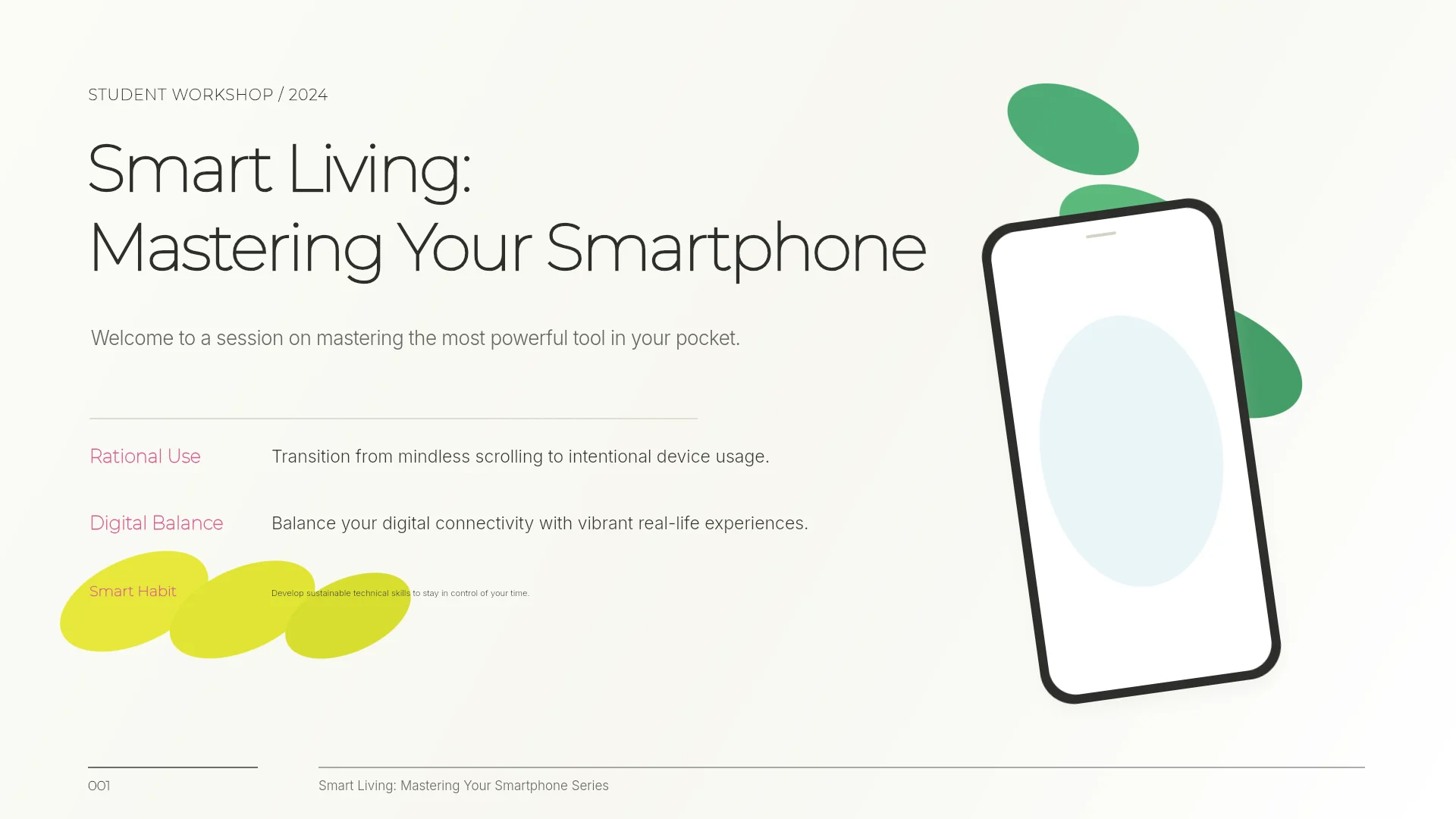 The first slide of the Healthy Smartphone Habits for Teens template. Cover of the Healthy Smartphone Habits for Teens template