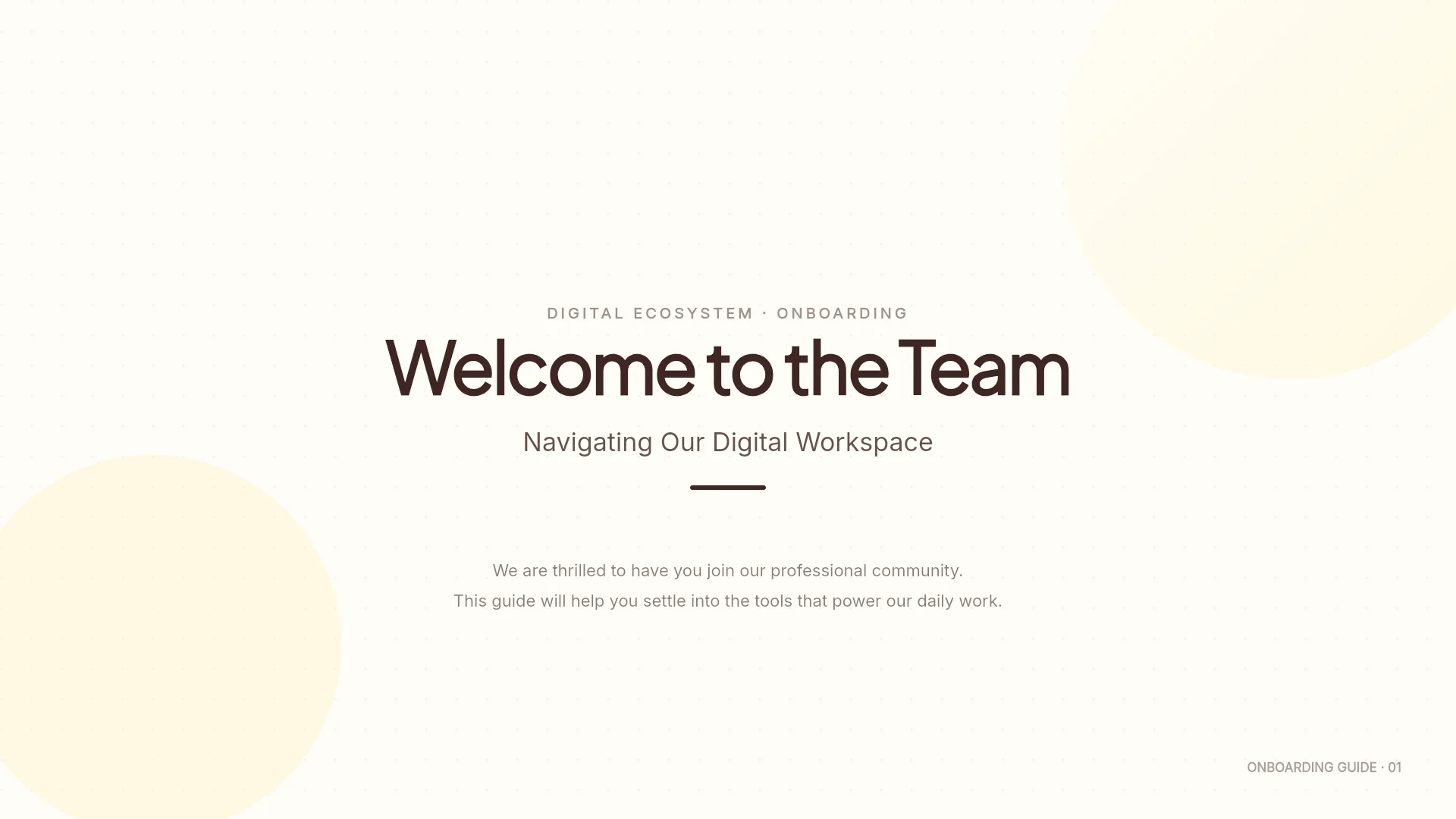 The first slide of the Digital Workspace Onboarding template. Cover of the Digital Workspace Onboarding template