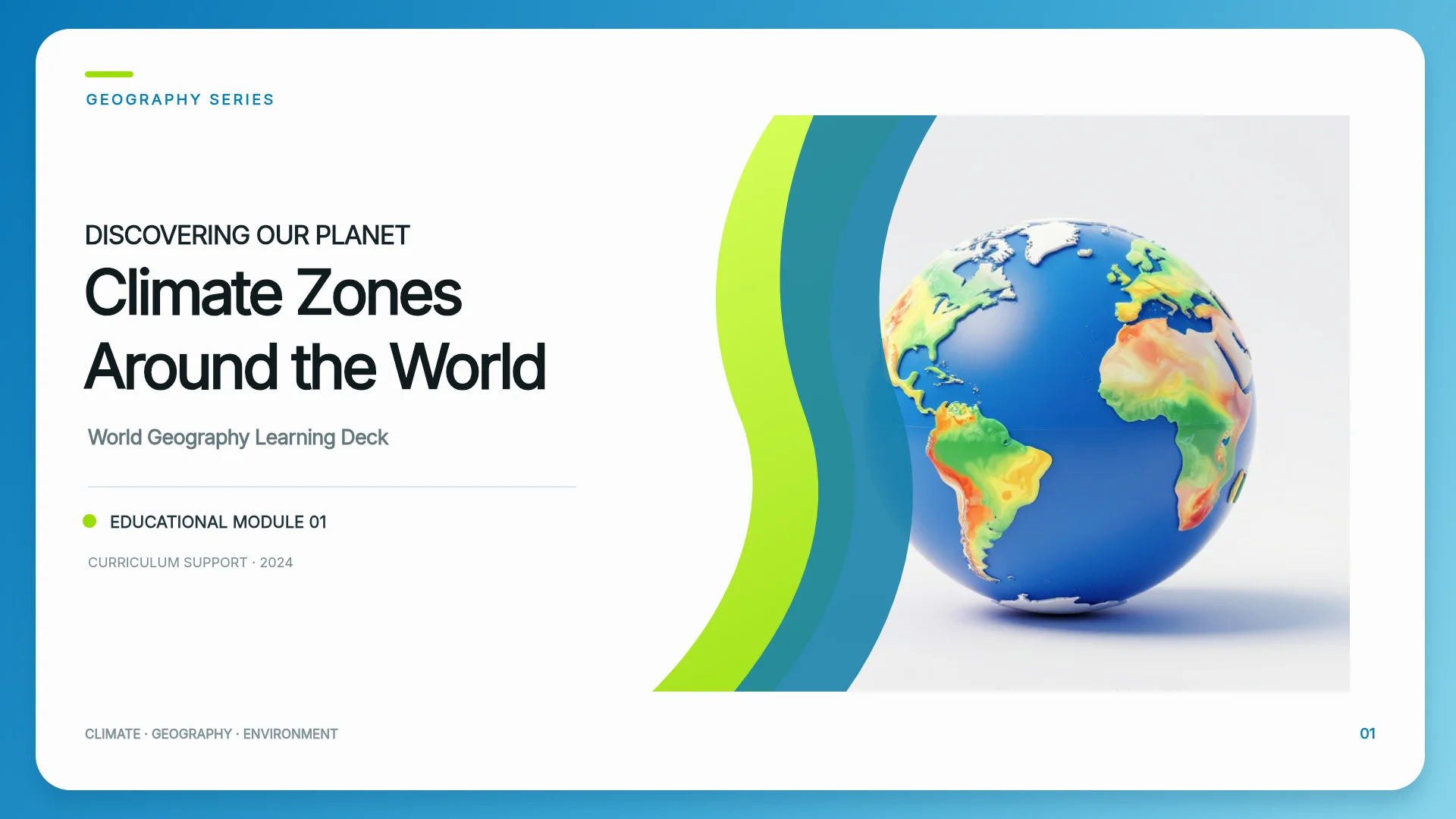 The first slide of the World Climate Zones Learning Guide template. Cover of the World Climate Zones Learning Guide template