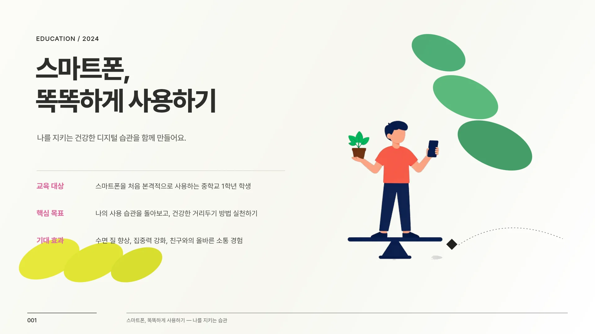 스마트폰과의 건강한 거리두기 템플릿의 첫 장입니다. 스마트폰과의 건강한 거리두기 템플릿 표지