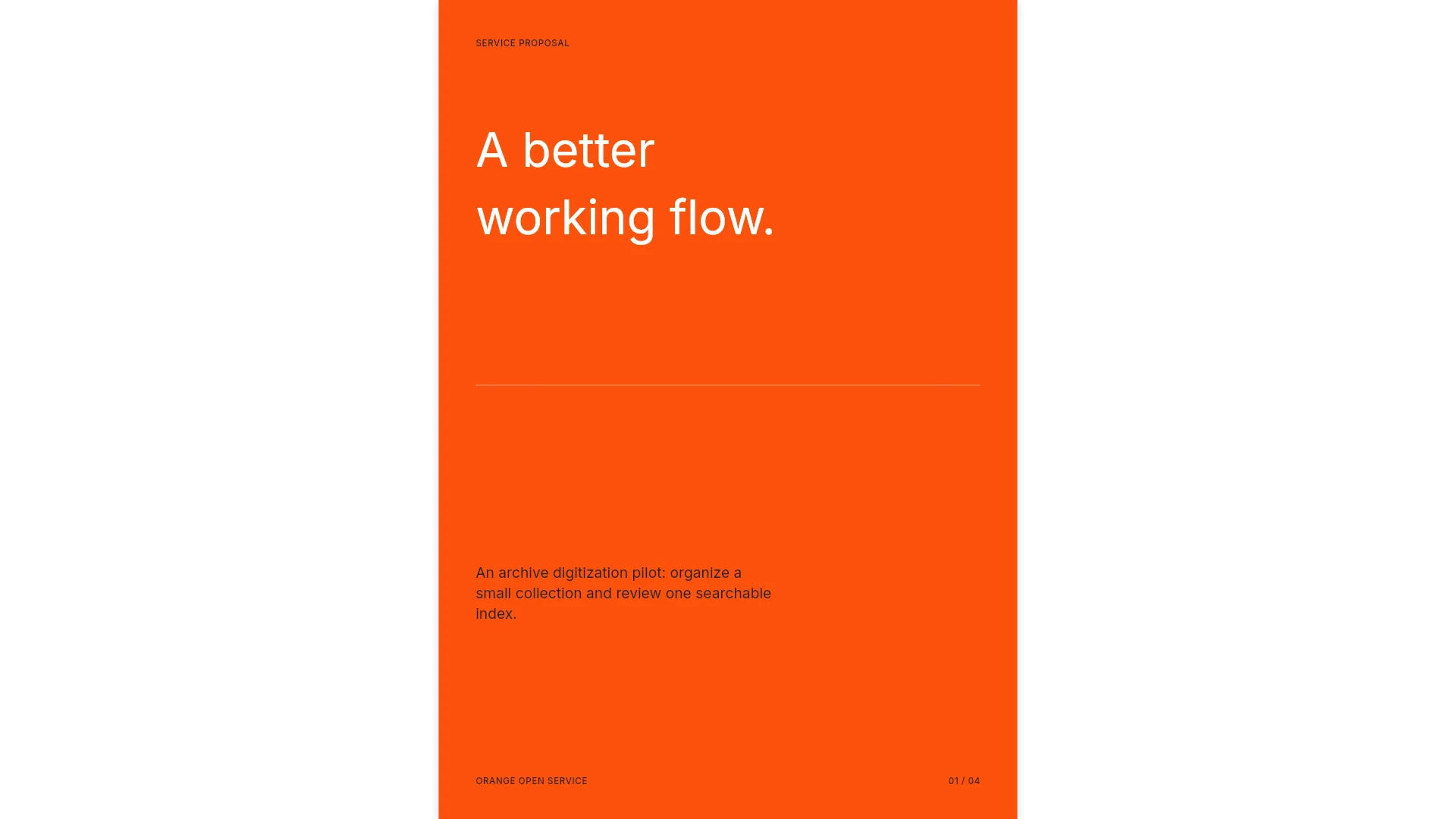 The first page of the Orange Open Service template. First page of the Orange Open Service template