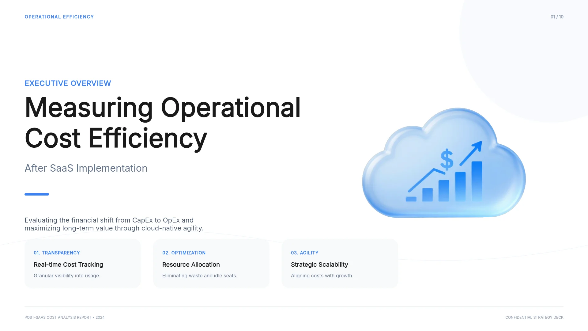 The first slide of the SaaS Operational Efficiency Report template. Cover of the SaaS Operational Efficiency Report template