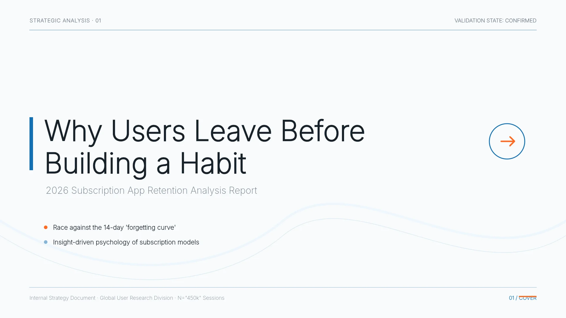 The first slide of the Subscription App Churn Analysis Report template. Cover of the Subscription App Churn Analysis Report template