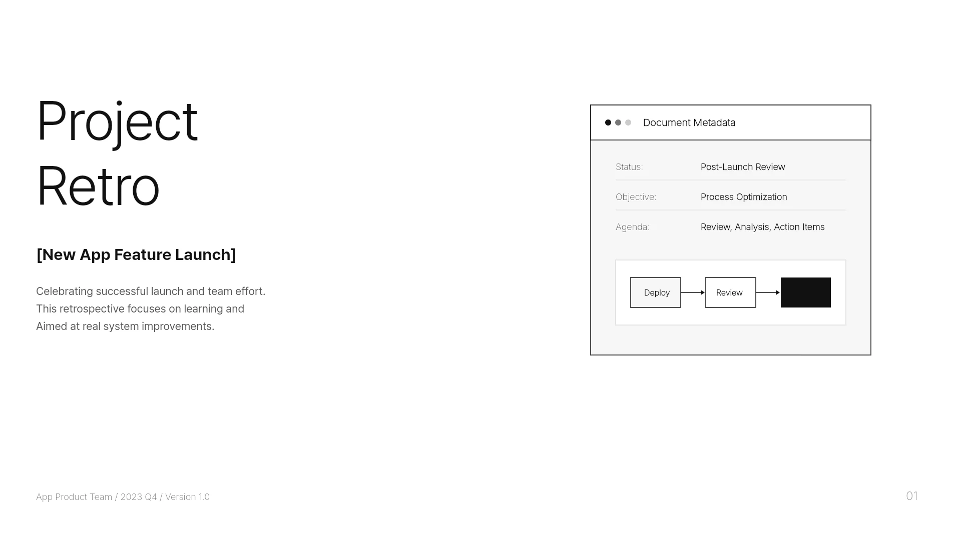The first slide of the Project Retrospective Report template. Cover of the Project Retrospective Report template