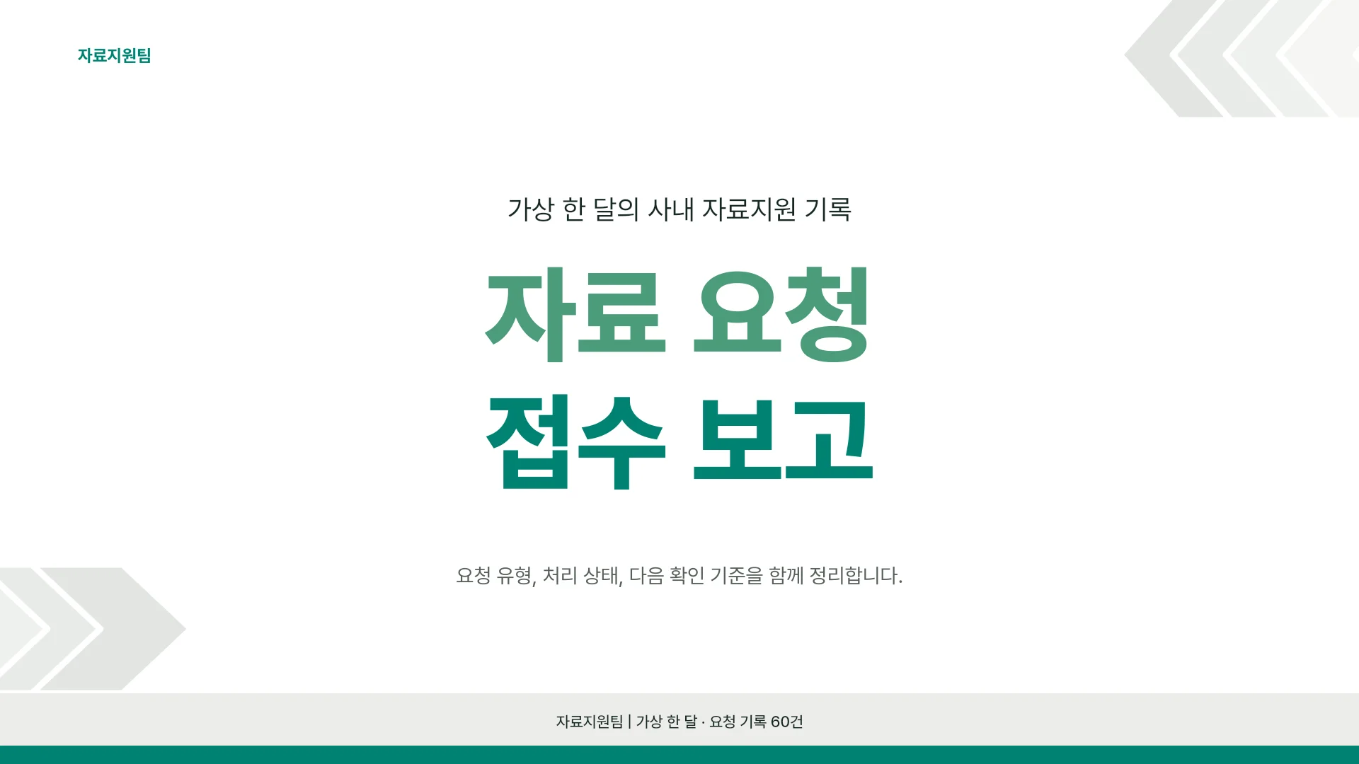 사내 자료 요청 접수와 처리 기준 템플릿의 첫 장입니다. 사내 자료 요청 접수와 처리 기준 템플릿 표지