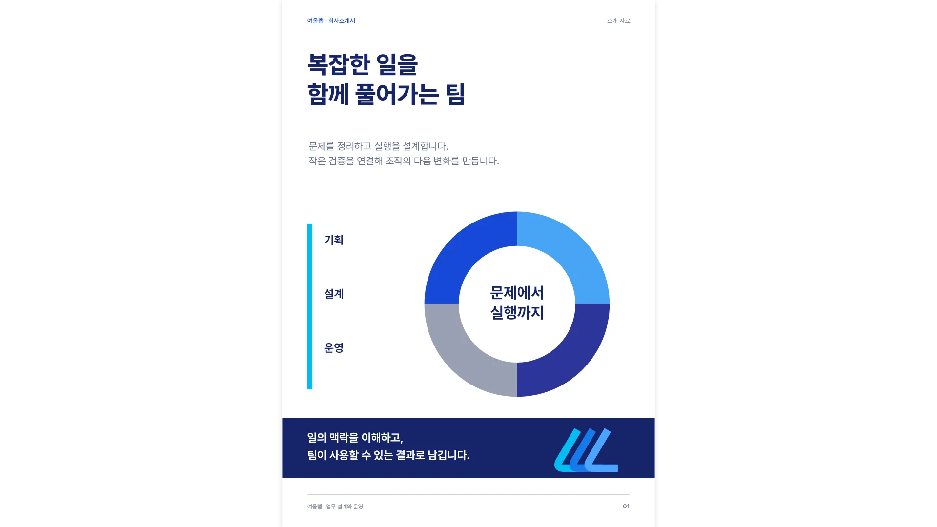 협업의 기준 회사소개서 템플릿의 첫 장입니다. 협업의 기준 회사소개서 템플릿 표지