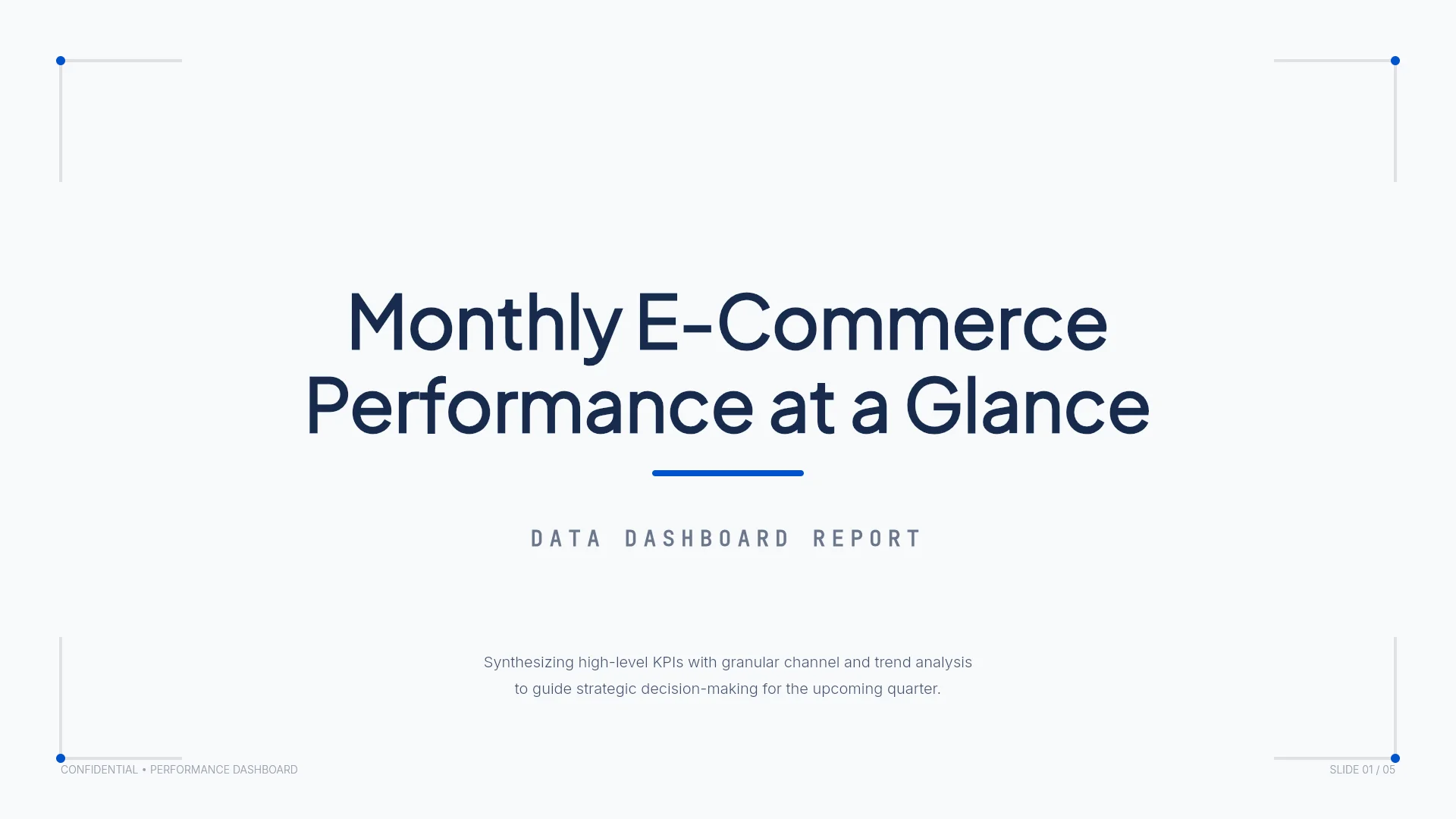 The first slide of the Monthly E-commerce Sales Dashboard template. Cover of the Monthly E-commerce Sales Dashboard template