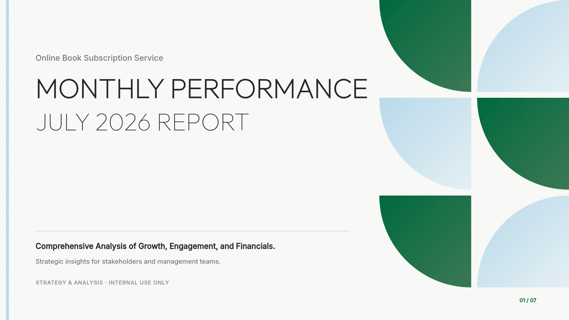 The first slide of the Monthly Performance Report template. Cover of the Monthly Performance Report template